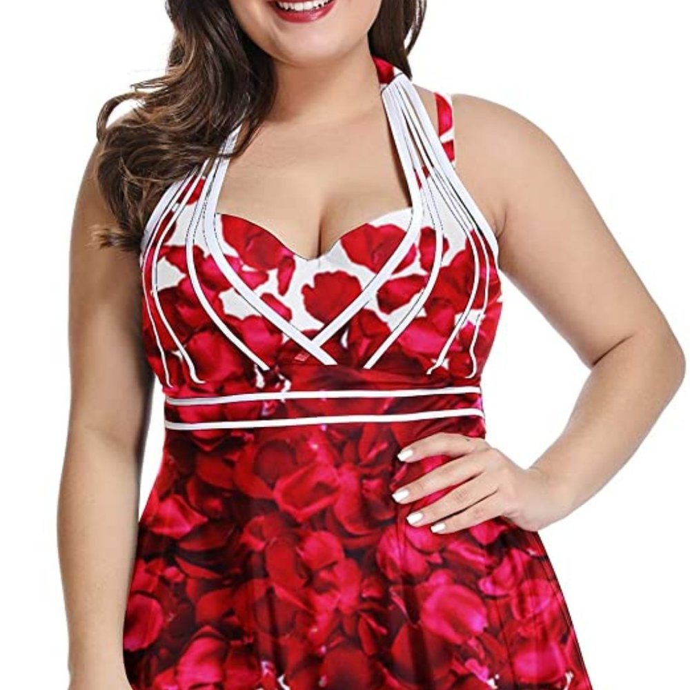 Womens Swimdress Plus Size Two Piece Swimsu
